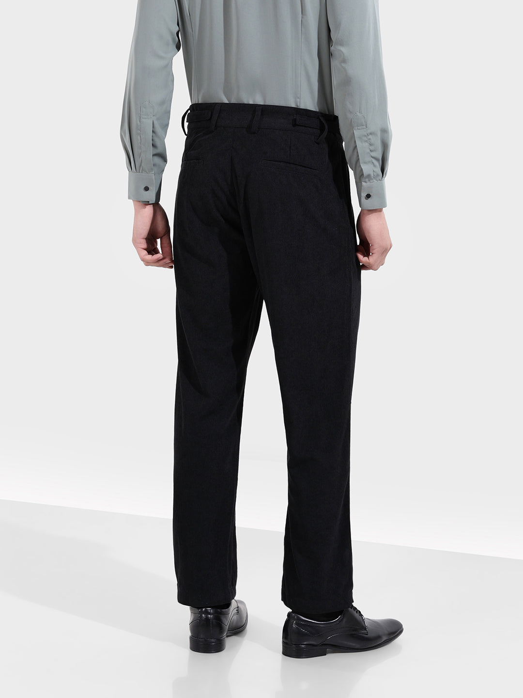 Men's Black Relaxed Fit Casual Textured Trousers