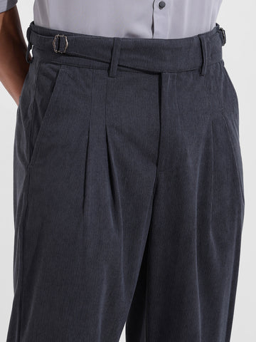 Men's Grey Relaxed Fit Casual Textured Trousers
