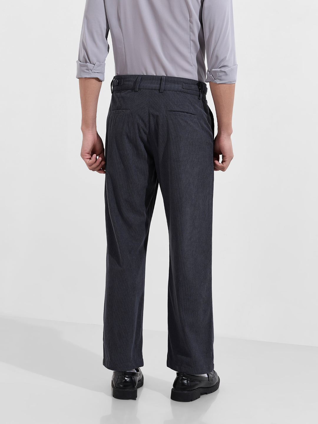 Men's Grey Relaxed Fit Casual Textured Trousers