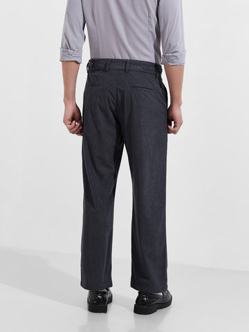 Men's Grey Relaxed Fit Casual Textured Trousers
