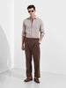 Men's Brown Relaxed Fit Casual Textured Trousers