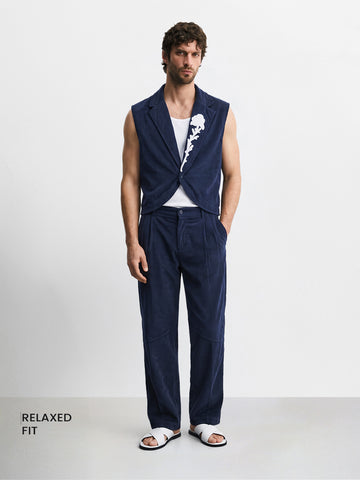 Men's Blue Relaxed Fit Textured Casual Coordinates
