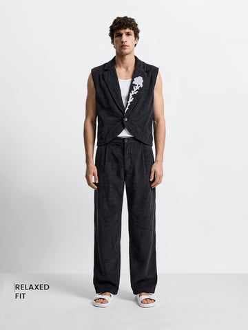 Men's Black Relaxed Fit Textured Casual Coordinates