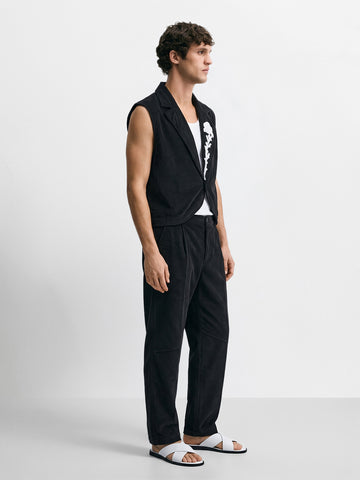 Men's Black Relaxed Fit Textured Casual Coordinates