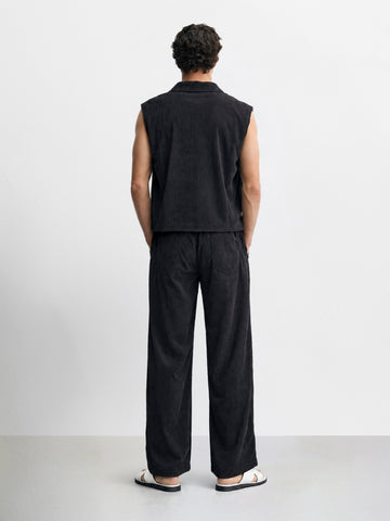 Men's Black Relaxed Fit Textured Casual Coordinates