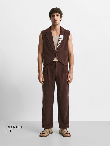 Men's Brown Relaxed Fit Textured Casual Coordinates