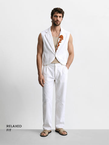 Men's White Relaxed Fit Textured Casual Coordinates