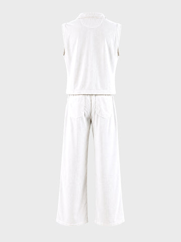 Men's White Relaxed Fit Textured Casual Coordinates