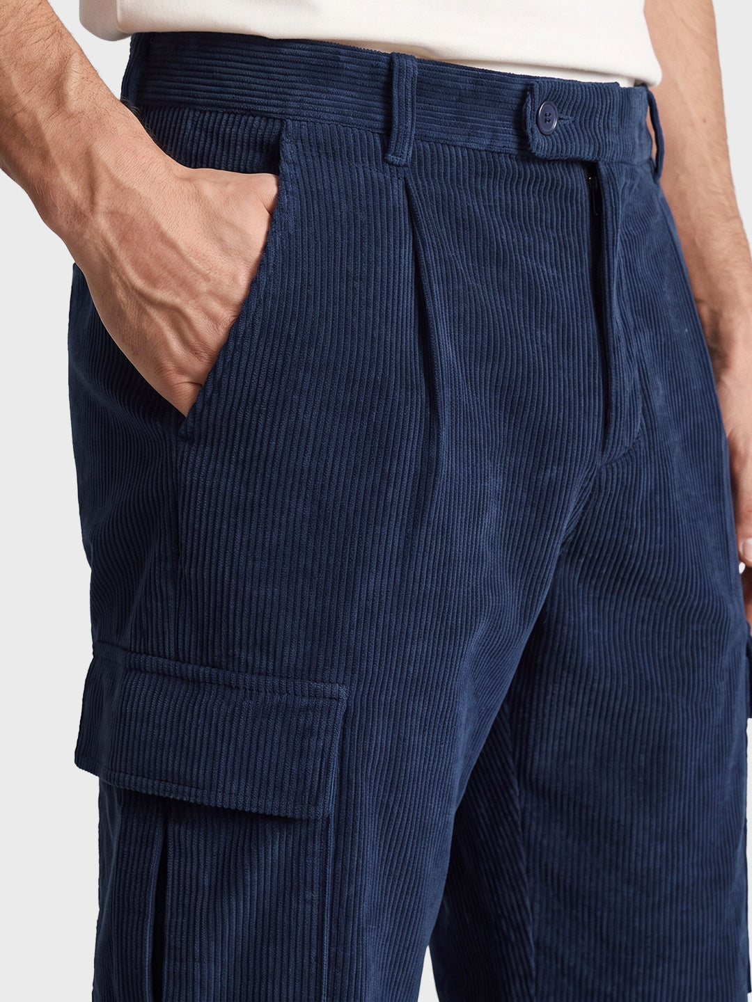 Men's Blue Relaxed Fit Solid Casual Cargo