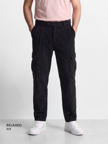 Men's Black Relaxed Fit Solid Casual Cargo