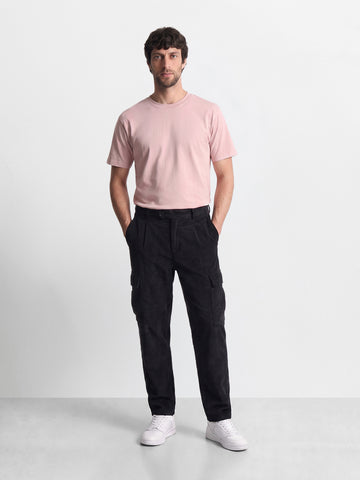 Men's Black Relaxed Fit Solid Casual Cargo