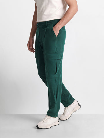 Men's Green Relaxed Fit Solid Casual Cargo