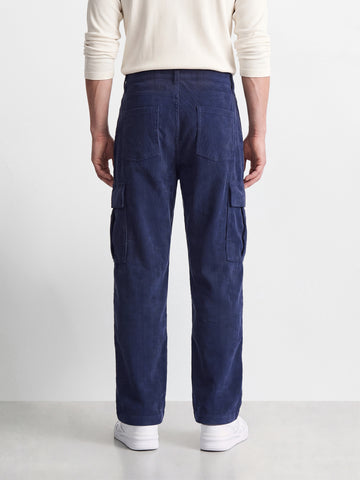 Men's Blue Wide Leg Fit Solid Casual Cargo