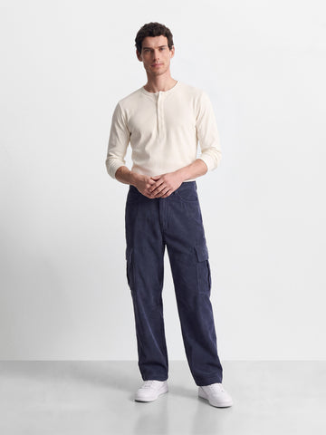 Men's Blue Wide Leg Fit Solid Casual Cargo