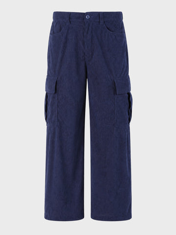 Men's Blue Wide Leg Fit Solid Casual Cargo
