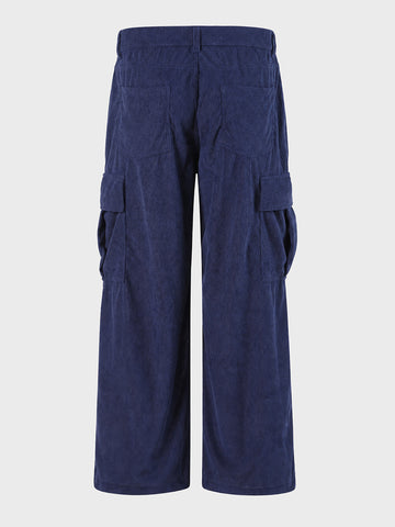 Men's Blue Wide Leg Fit Solid Casual Cargo