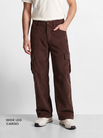 Men's Brown Wide Leg Fit Solid Casual Cargo