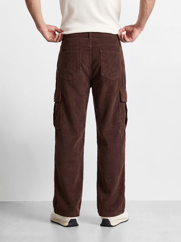 Men's Brown Wide Leg Fit Solid Casual Cargo