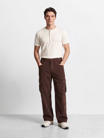 Men's Brown Wide Leg Fit Solid Casual Cargo
