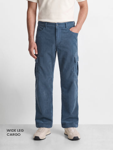 Men's Blue Wide Leg Fit Solid Casual Cargo