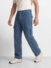 Men's Blue Wide Leg Fit Solid Casual Cargo