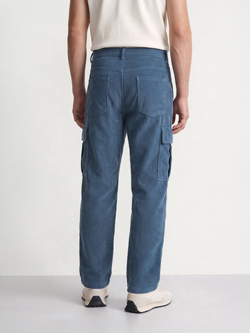 Men's Blue Wide Leg Fit Solid Casual Cargo