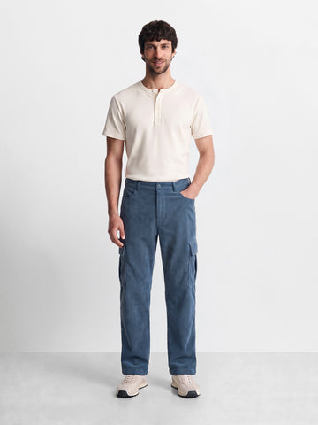 Men's Blue Wide Leg Fit Solid Casual Cargo