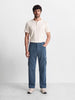 Men's Blue Wide Leg Fit Solid Casual Cargo
