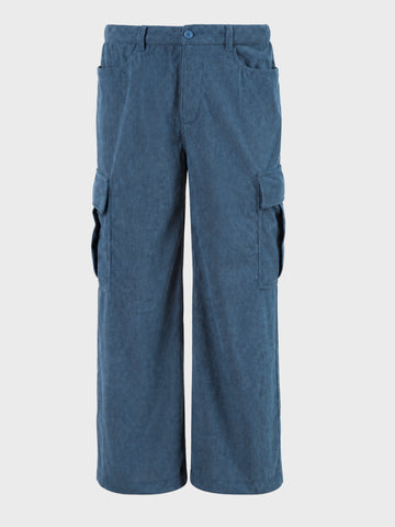 Men's Blue Wide Leg Fit Solid Casual Cargo