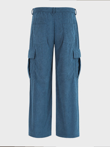 Men's Blue Wide Leg Fit Solid Casual Cargo