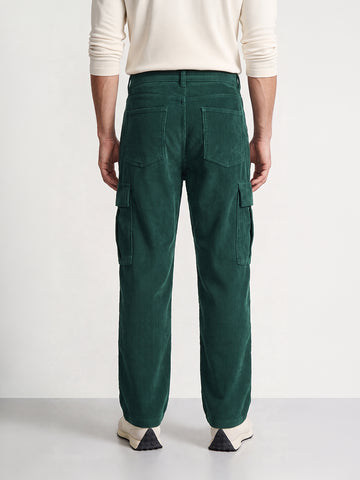 Men's Green Wide Leg Fit Solid Casual Cargo