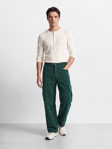 Men's Green Wide Leg Fit Solid Casual Cargo