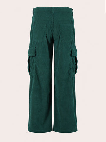 Men's Green Wide Leg Fit Solid Casual Cargo