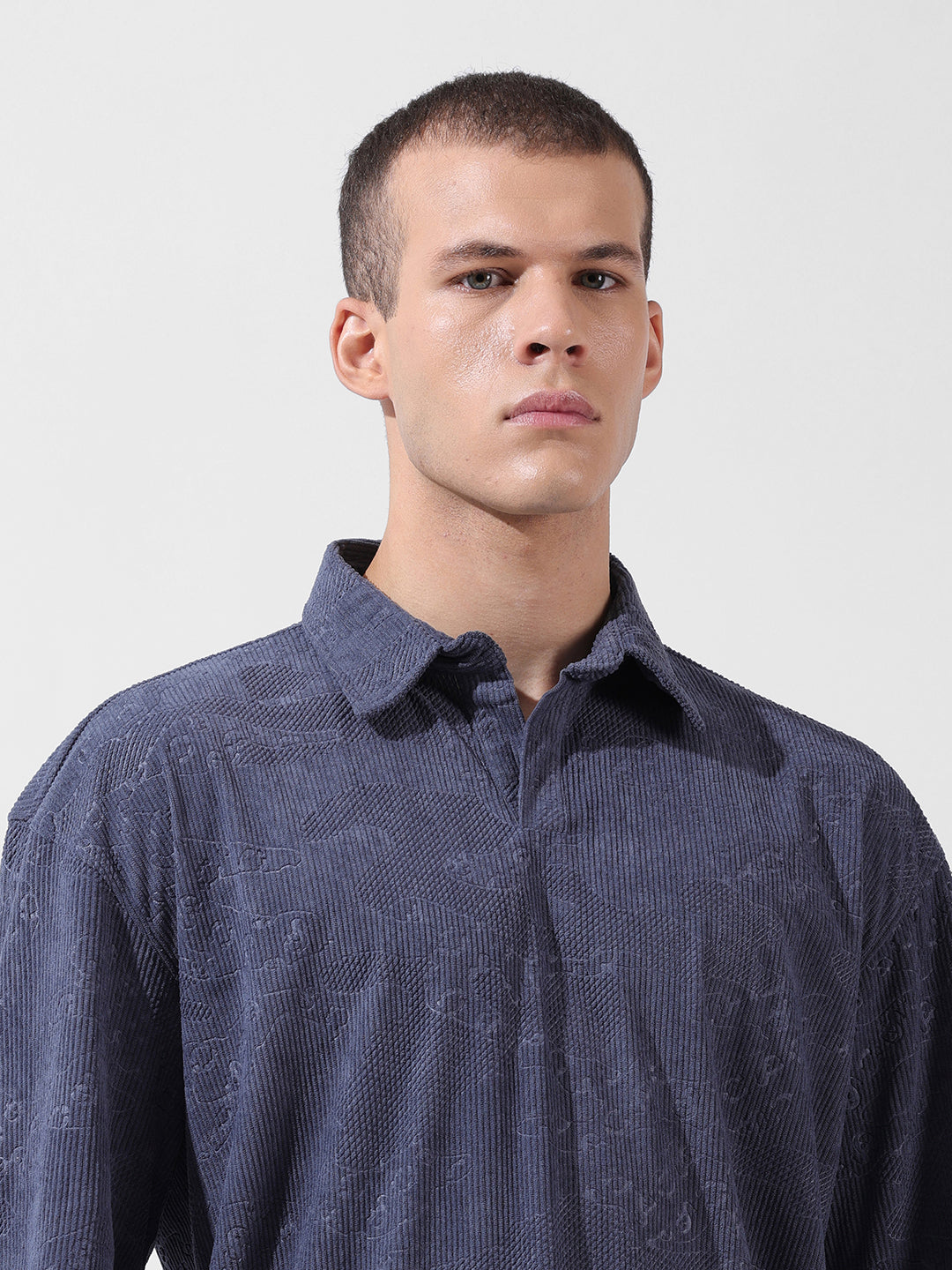 Men's Navy Blue Relaxed Fit Textured Street Coordinates