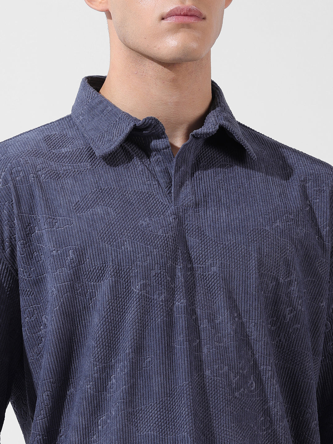 Men's Navy Blue Relaxed Fit Textured Street Coordinates