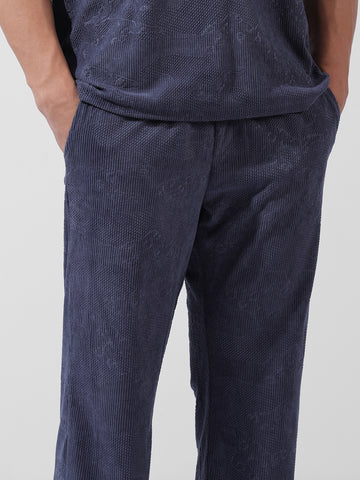 Men's Navy Blue Relaxed Fit Textured Street Coordinates