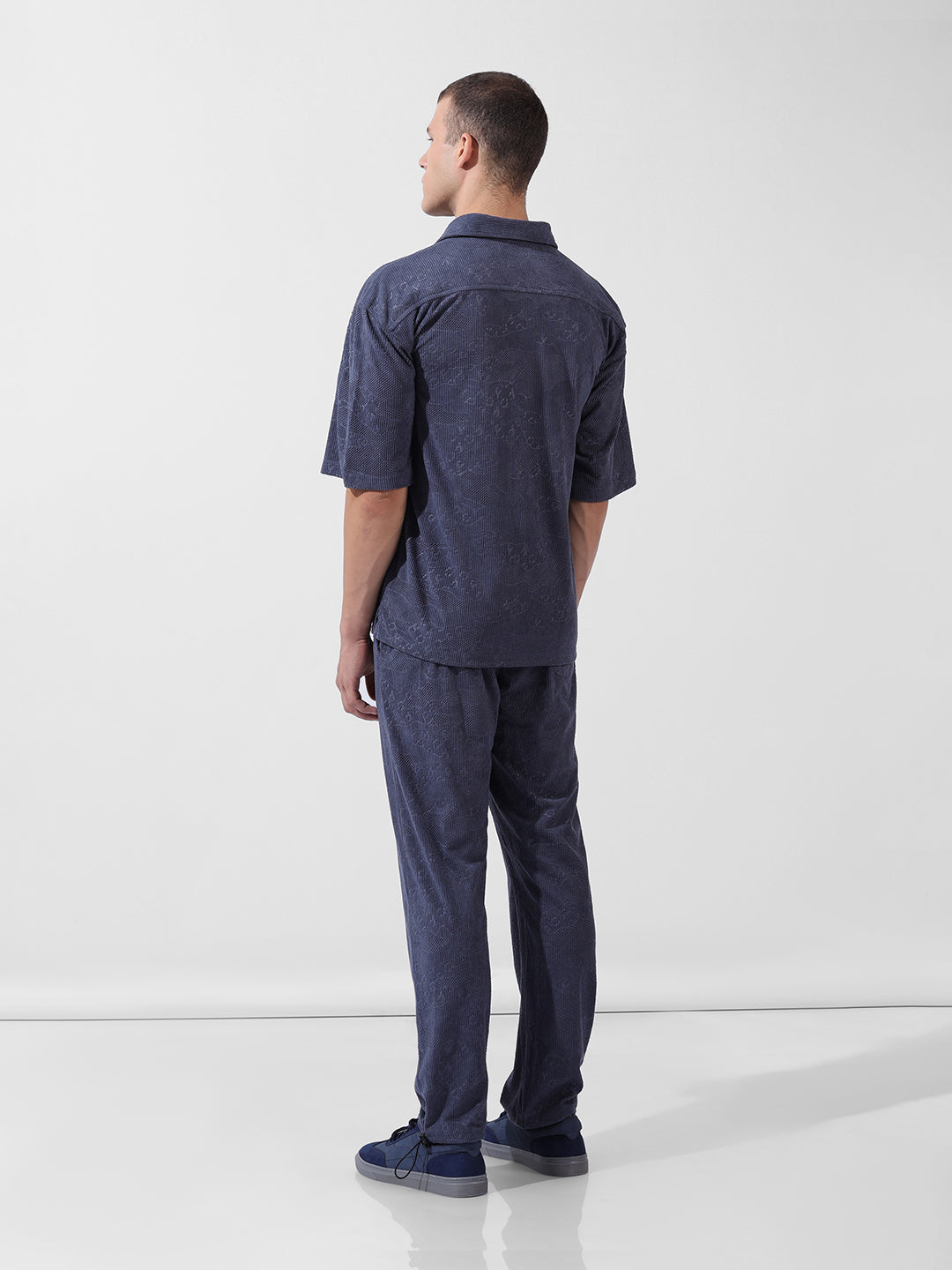 Men's Navy Blue Relaxed Fit Textured Street Coordinates