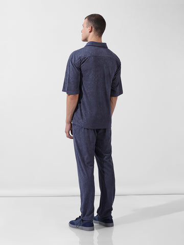 Men's Navy Blue Relaxed Fit Textured Street Coordinates
