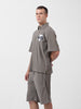 Men's Grey Relaxed Fit Solid Varsity Coordinates