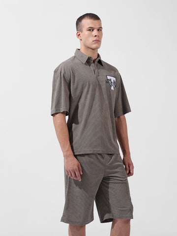 Men's Grey Relaxed Fit Solid Varsity Coordinates