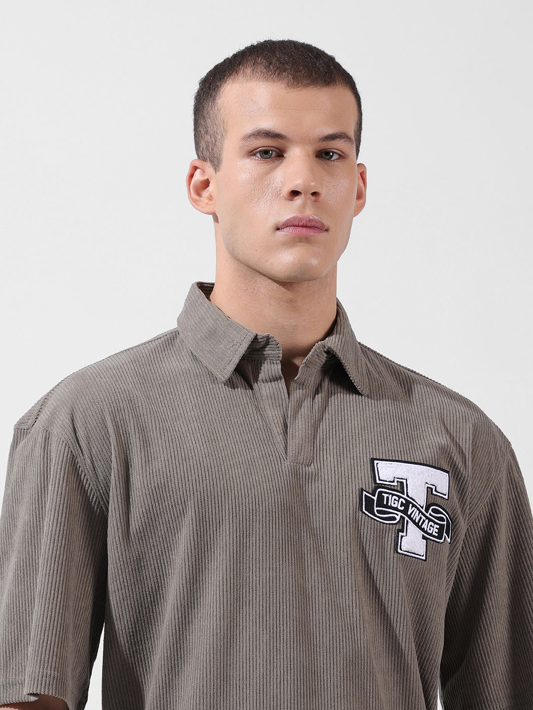 Men's Grey Relaxed Fit Solid Varsity Coordinates