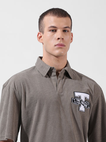 Men's Grey Relaxed Fit Solid Varsity Coordinates