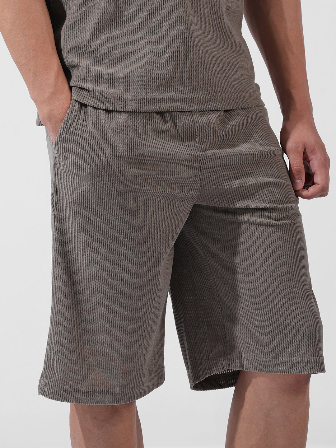 Men's Grey Relaxed Fit Solid Varsity Coordinates