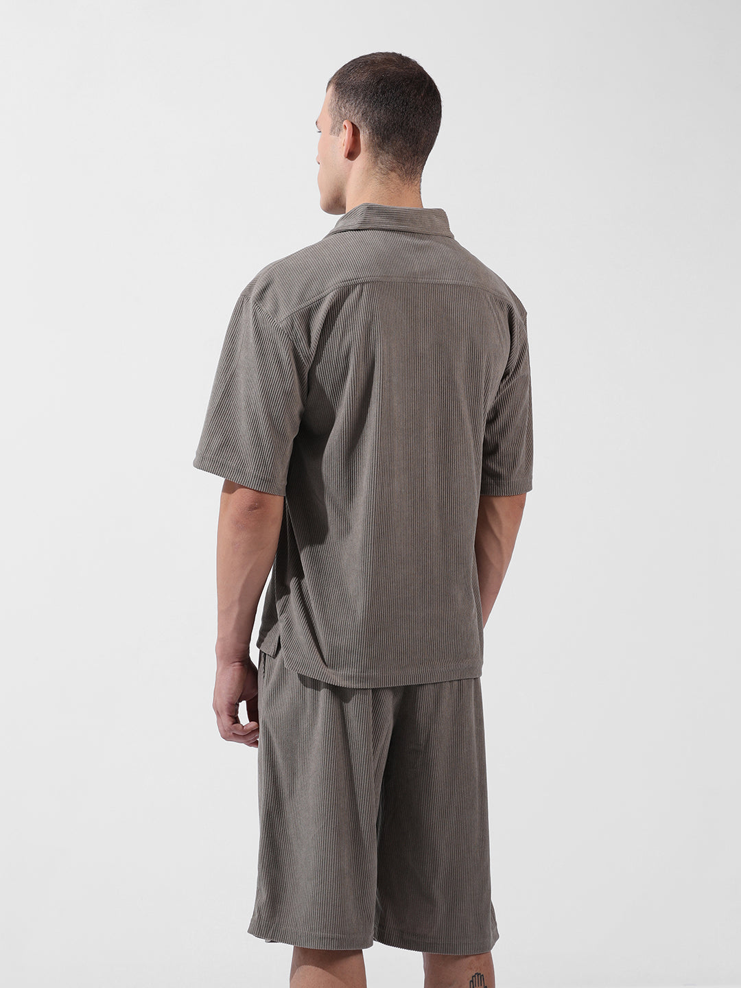 Men's Grey Relaxed Fit Solid Varsity Coordinates