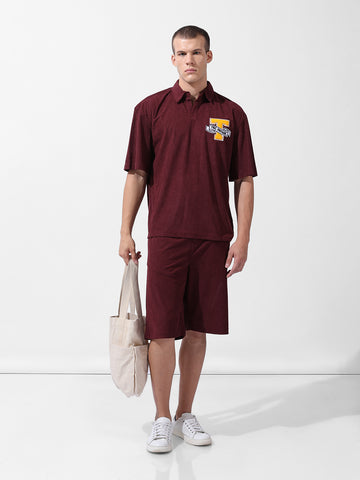 Men's Maroon Relaxed Fit Solid Varsity Coordinates