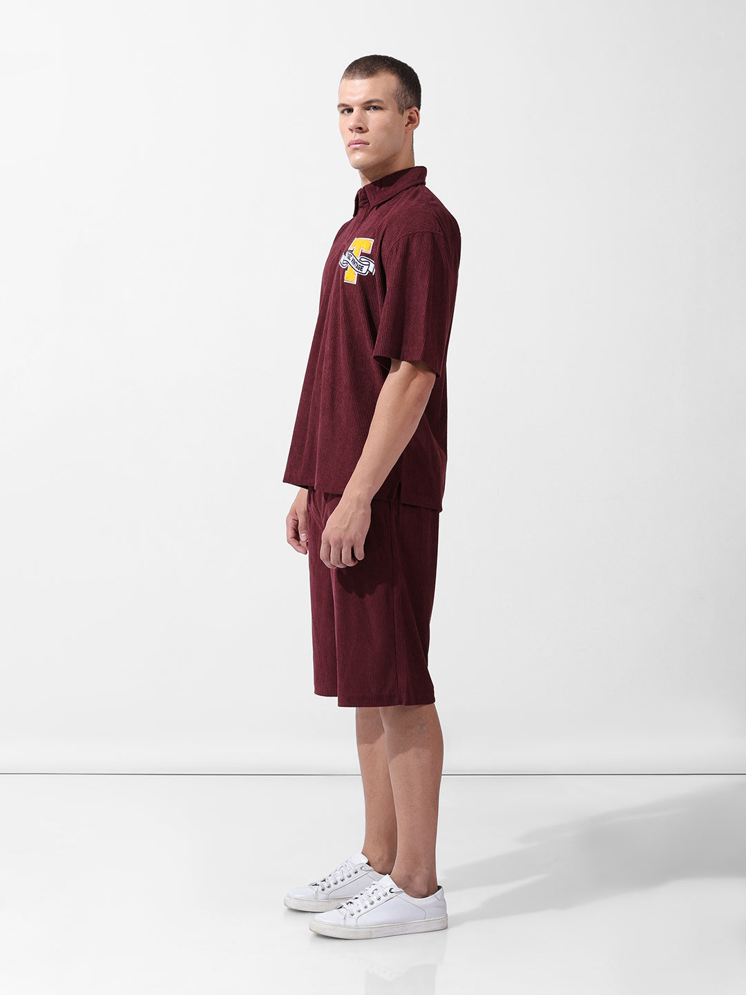 Men's Maroon Relaxed Fit Solid Varsity Coordinates