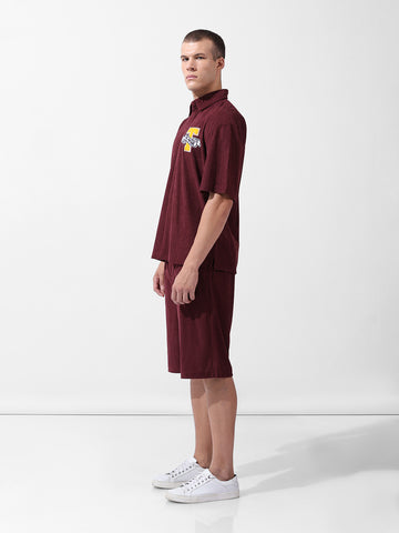 Men's Maroon Relaxed Fit Solid Varsity Coordinates