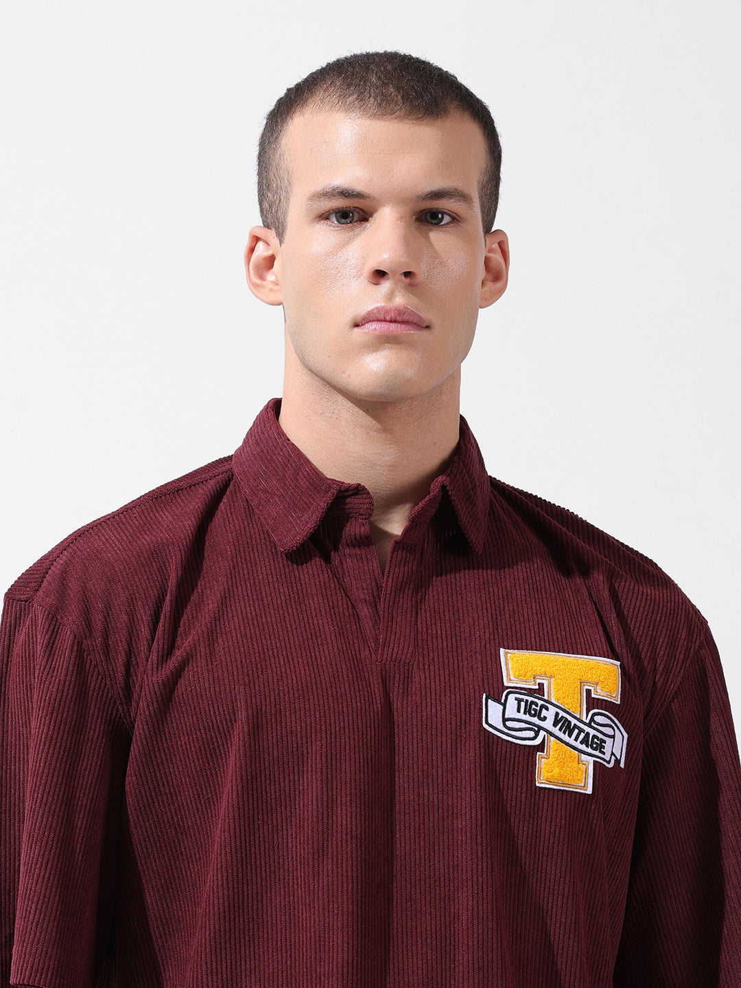 Men's Maroon Relaxed Fit Solid Varsity Coordinates