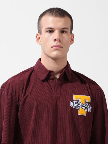 Men's Maroon Relaxed Fit Solid Varsity Coordinates