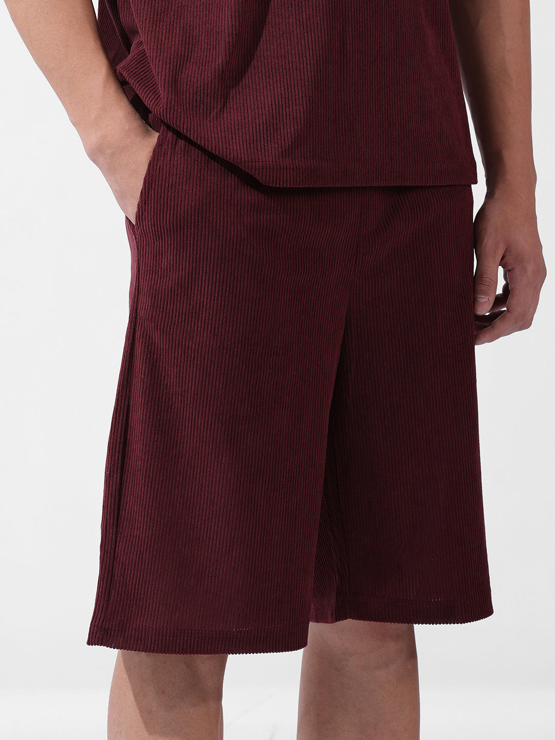 Men's Maroon Relaxed Fit Solid Varsity Coordinates